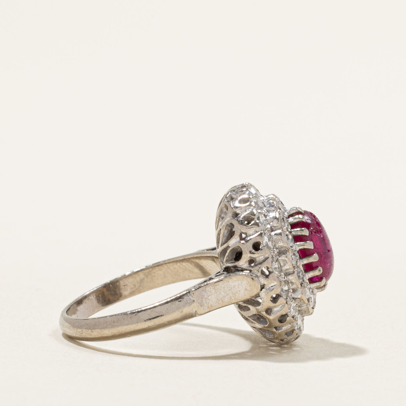 13k Oval Cut Ruby & Diamond Multi Halo Cocktail Ring | 1.00ct, 0.68ctw | SZ 5