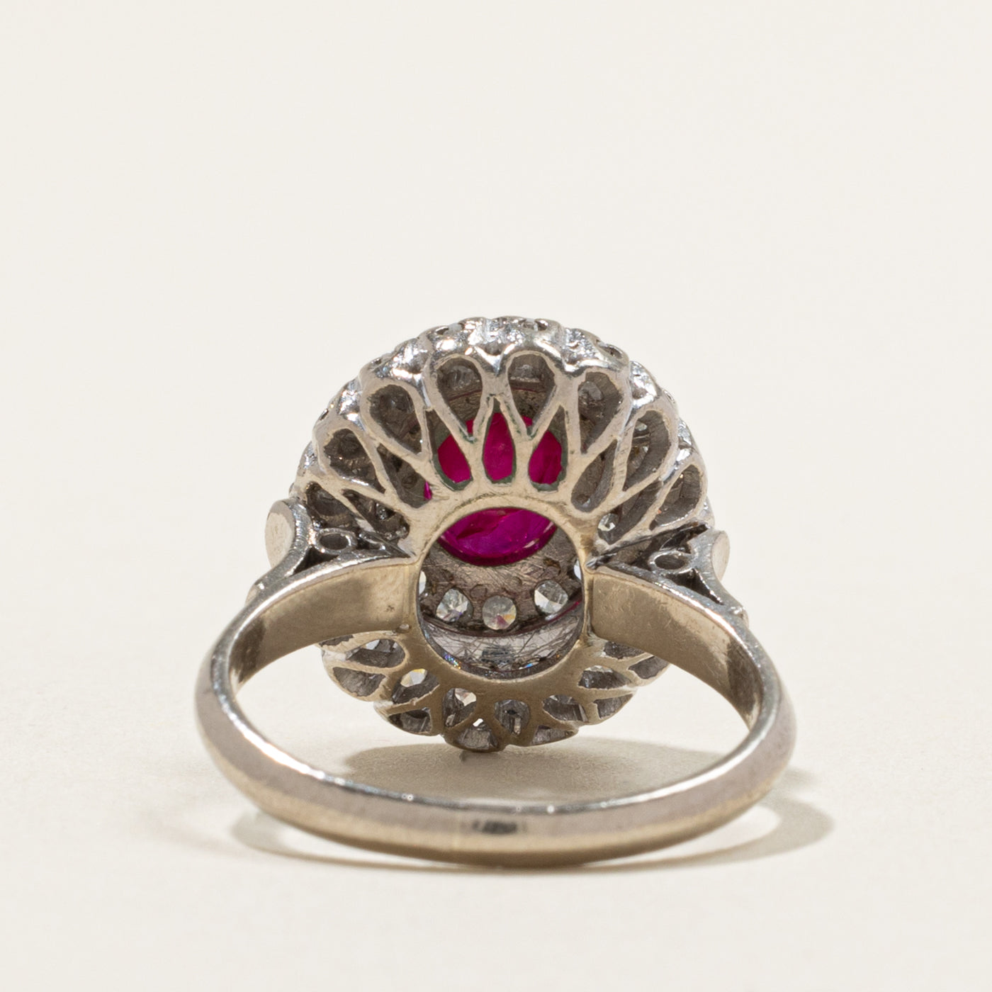 13k Oval Cut Ruby & Diamond Multi Halo Cocktail Ring | 1.00ct, 0.68ctw | SZ 5