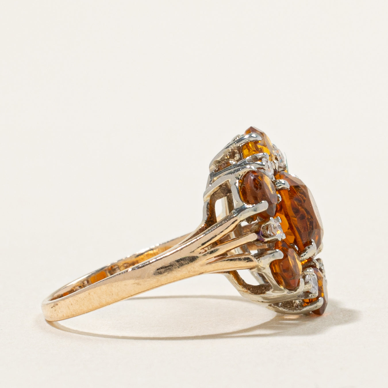 14k Citrine & Diamond Floral Cluster Cocktail Ring | 2.35ctw, 0.06ctw | SZ 3.25