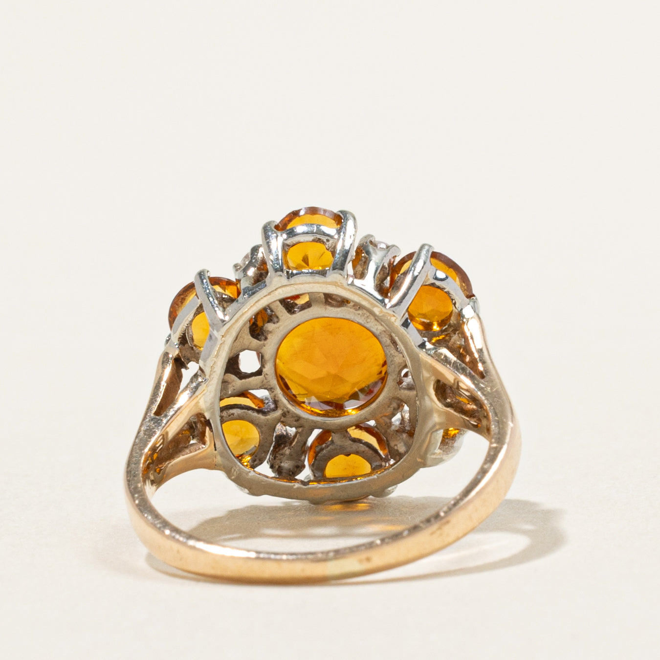 14k Citrine & Diamond Floral Cluster Cocktail Ring | 2.35ctw, 0.06ctw | SZ 3.25