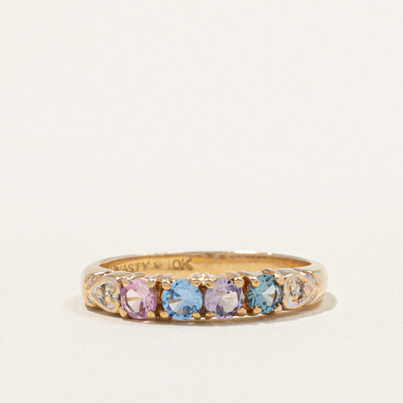 10k Five Stone Synthetic Spinel, Synthetic Sapphire & Diamond Band | 0.44ctw, 0.01ctw | SZ 5