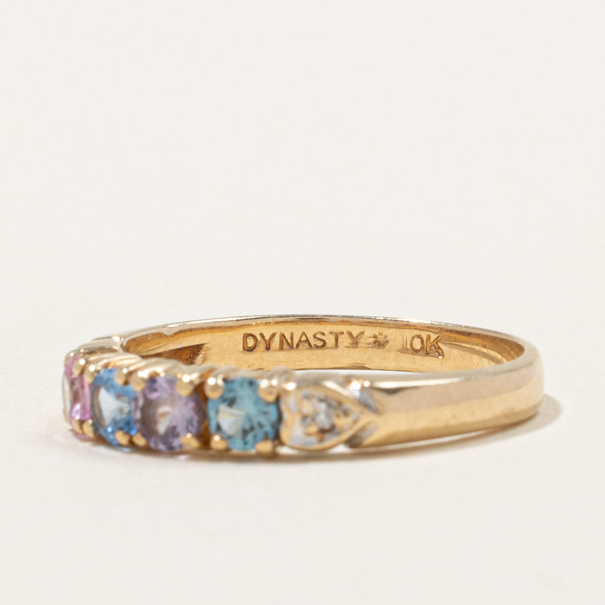10k Five Stone Synthetic Spinel, Synthetic Sapphire & Diamond Band | 0.44ctw, 0.01ctw | SZ 5