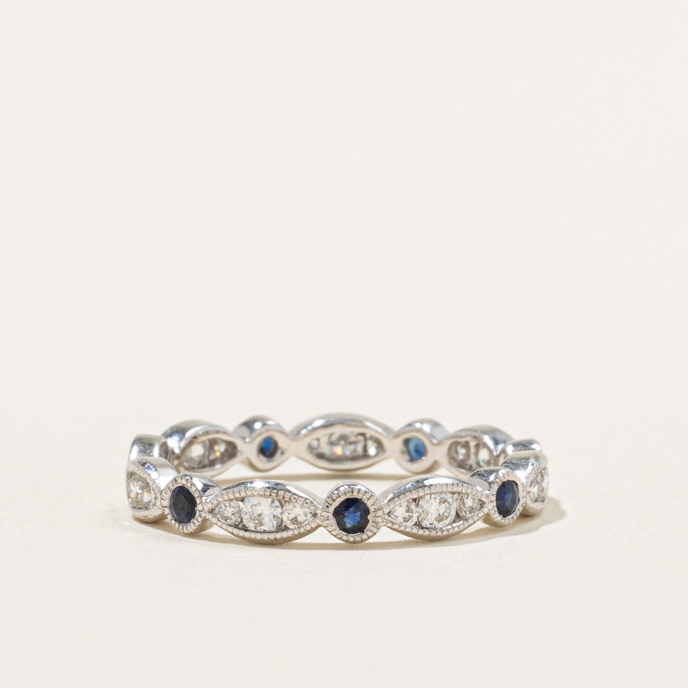 14k Eternity Sapphire & Diamond Milgrained Marquise Band | 0.28ctw, 0.41ctw | 3.00mm | SZ 6.25