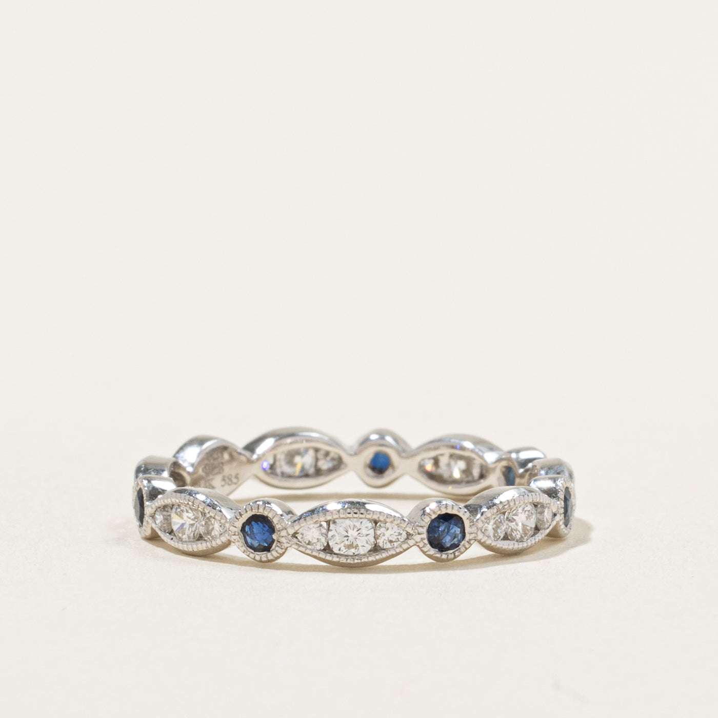 14k Eternity Sapphire & Diamond Milgrained Marquise Band | 0.28ctw, 0.41ctw | 3.00mm | SZ 6.25