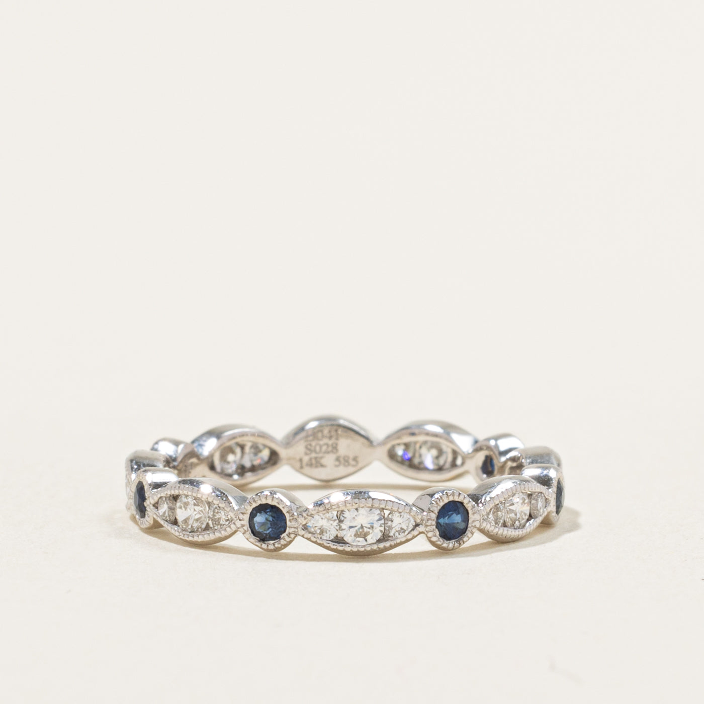 14k Eternity Sapphire & Diamond Milgrained Marquise Band | 0.28ctw, 0.41ctw | 3.00mm | SZ 6.25