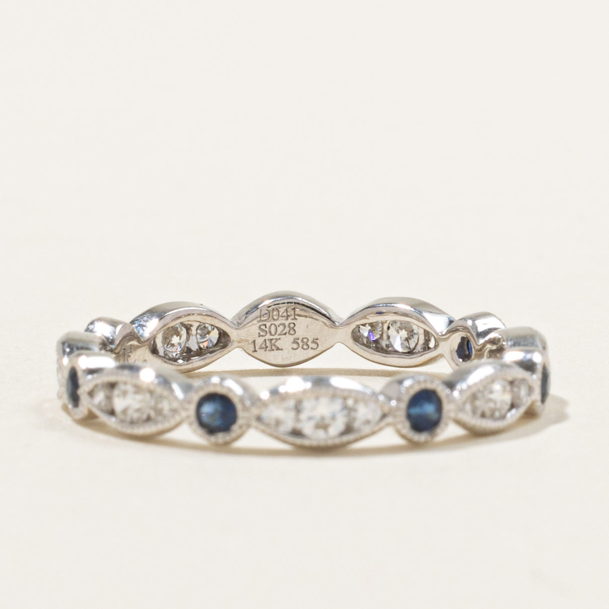 14k Eternity Sapphire & Diamond Milgrained Marquise Band | 0.28ctw, 0.41ctw | 3.00mm | SZ 6.25
