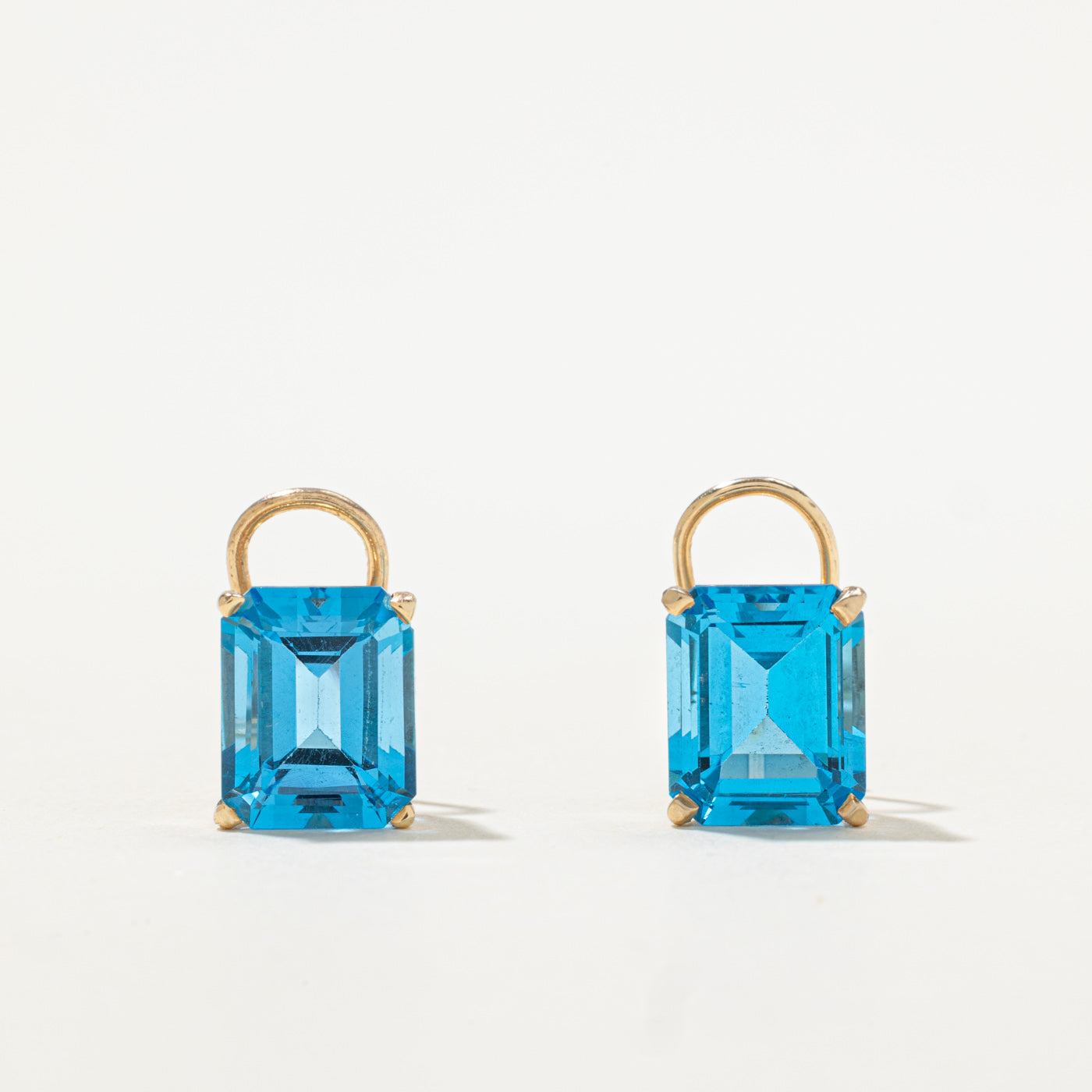 14k Emerald-Cut Blue Topaz Earrings | 8.00ctw