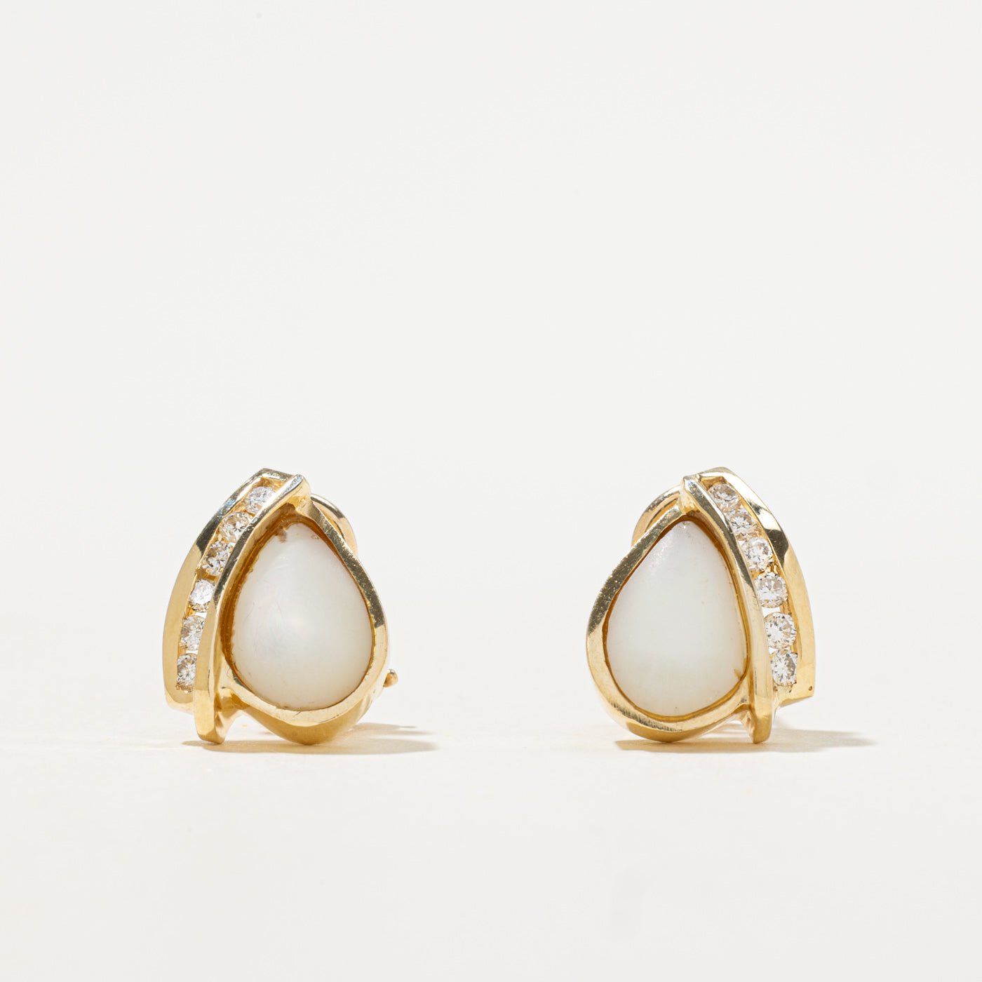 14k Mother of Pearl & Diamond Teardrop Earrings | 0.20ctw