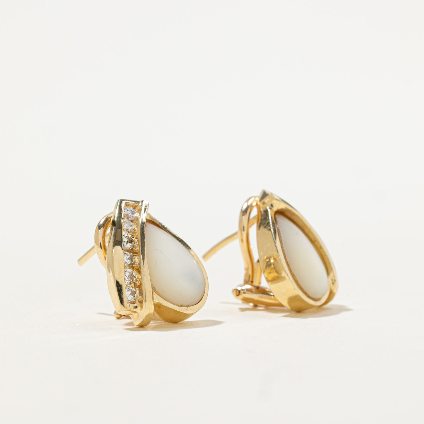 14k Mother of Pearl & Diamond Teardrop Earrings | 0.20ctw