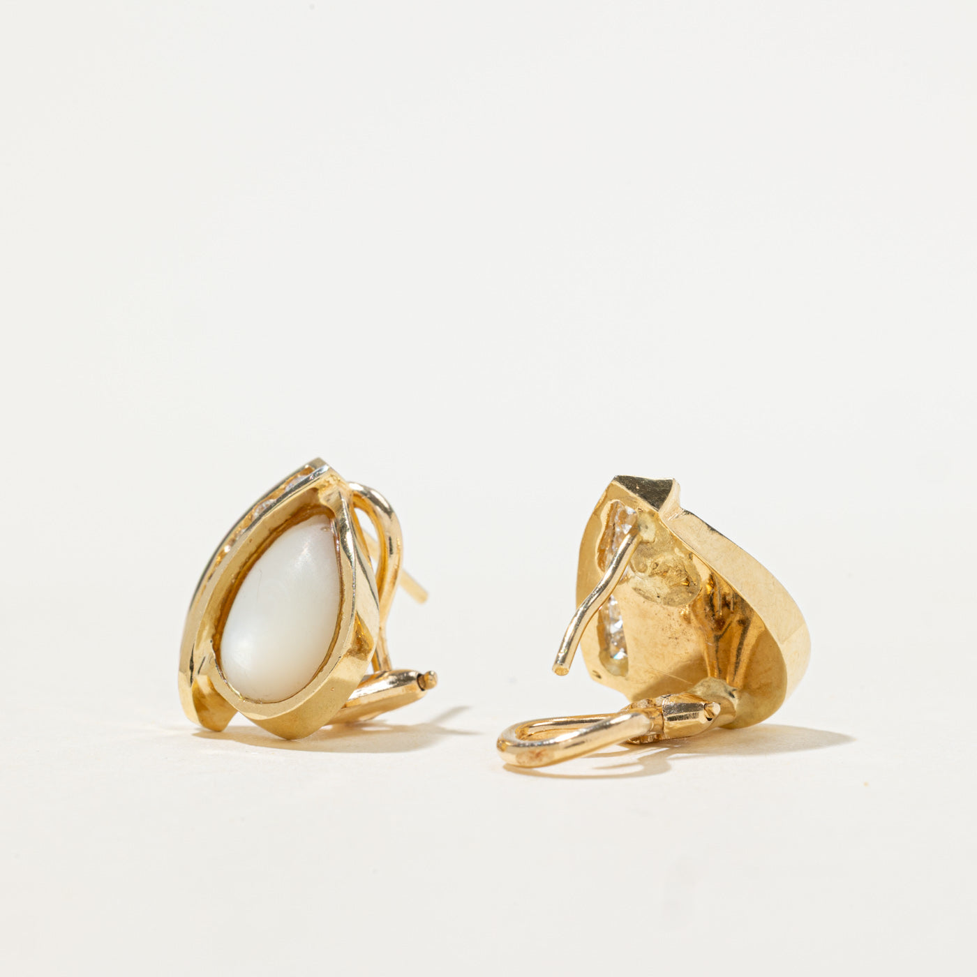 14k Mother of Pearl & Diamond Teardrop Earrings | 0.20ctw