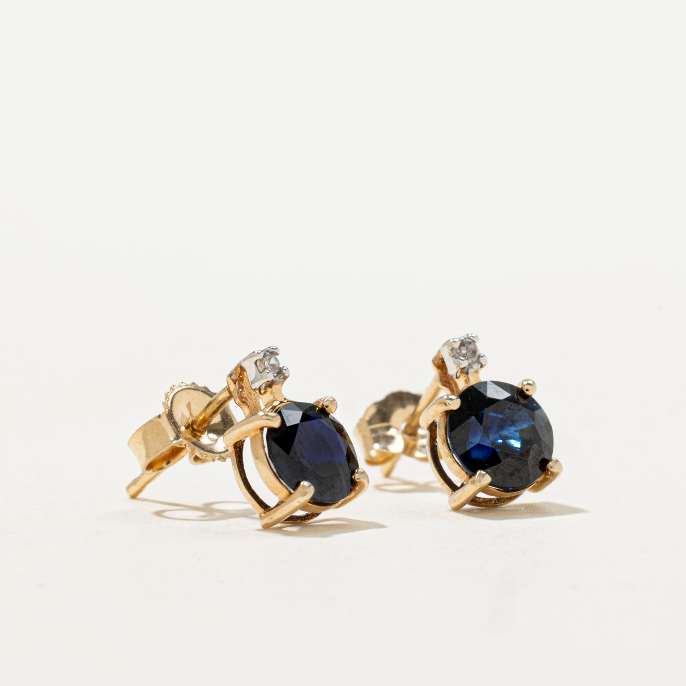 14k Sapphire & Diamond Studs | 1.25ctw, 0.01ctw