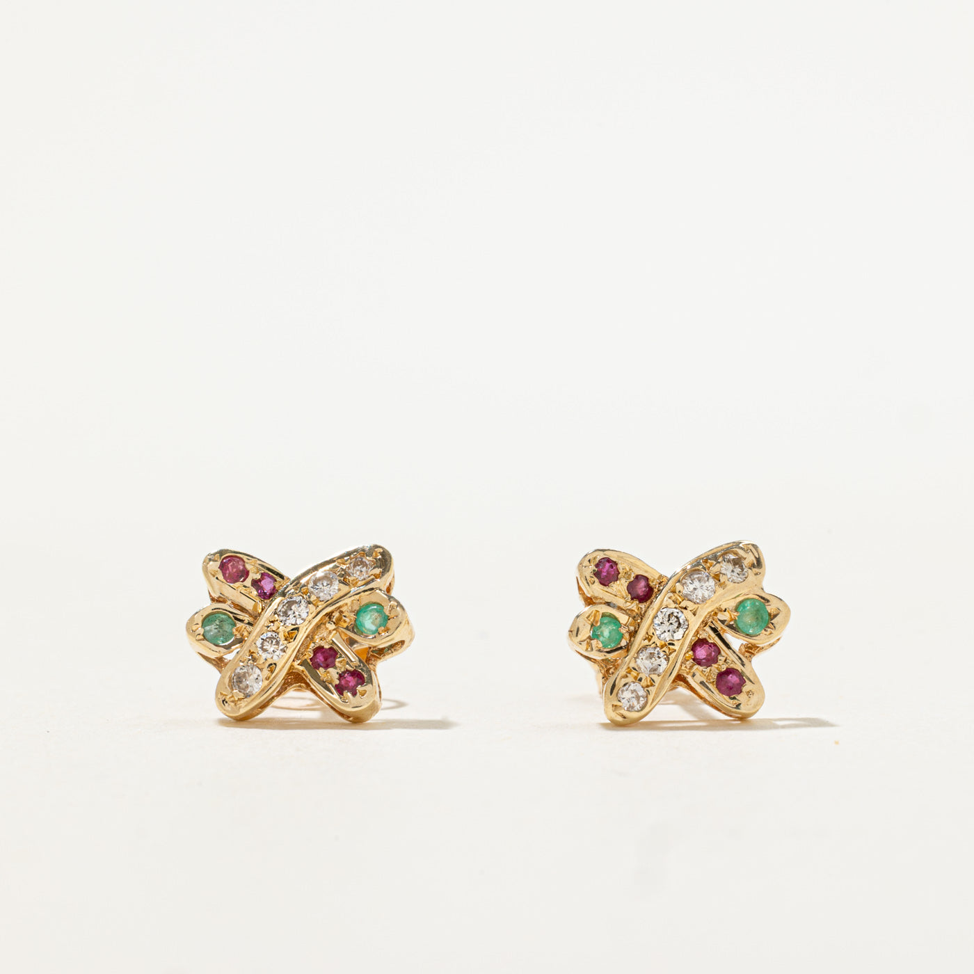 14k Emerald, Ruby & Diamond Woven Earrings | 0.10ctw, 0.10ctw