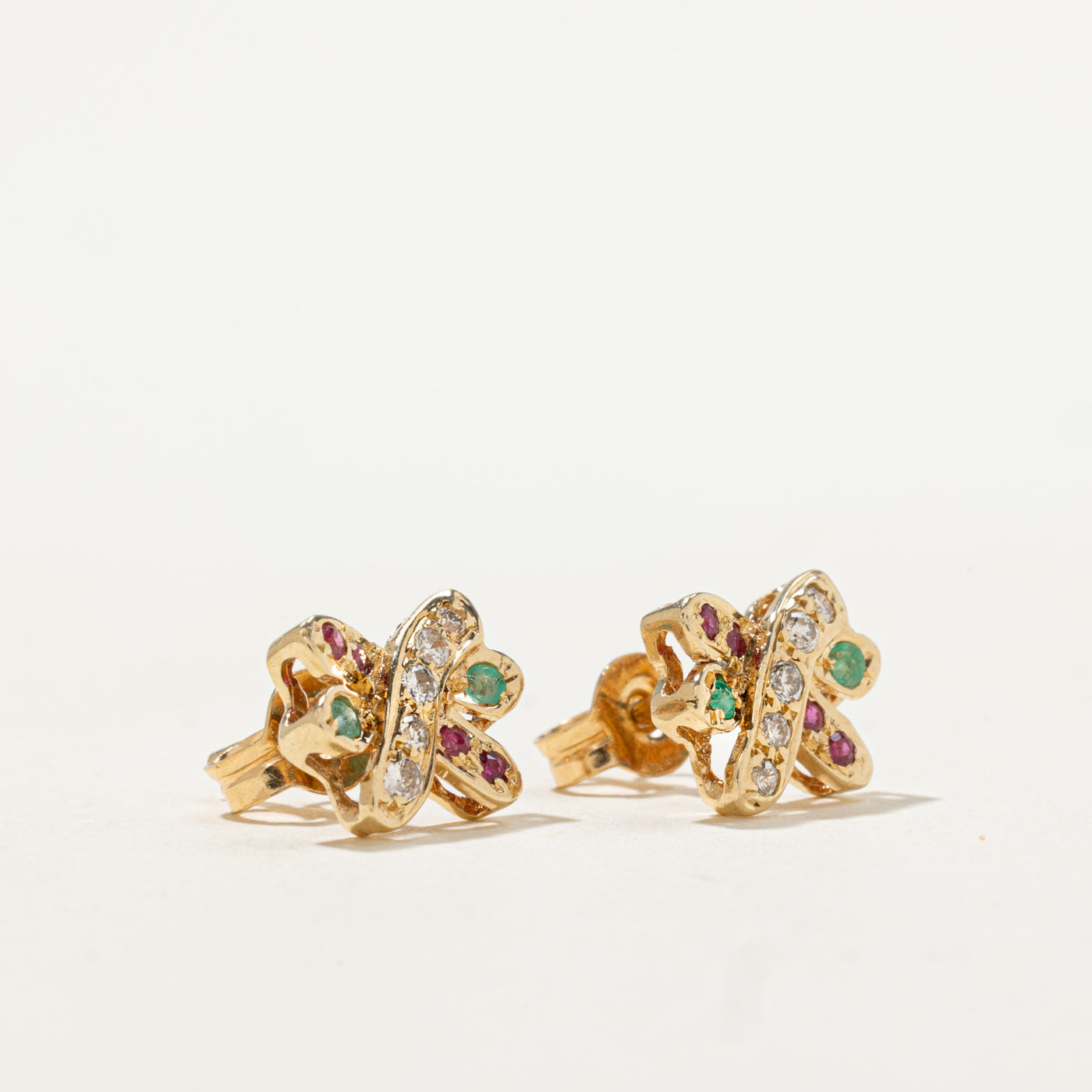 14k Emerald, Ruby & Diamond Woven Earrings | 0.10ctw, 0.10ctw