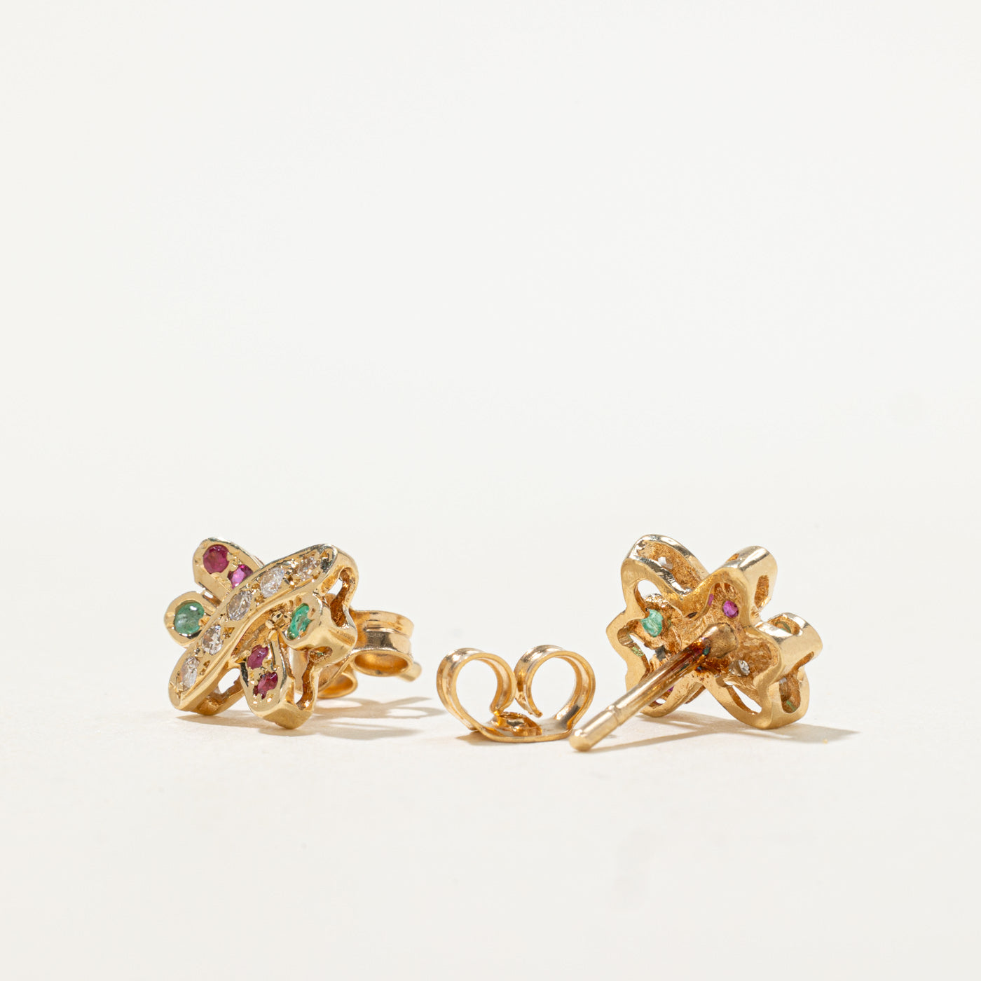 14k Emerald, Ruby & Diamond Woven Earrings | 0.10ctw, 0.10ctw
