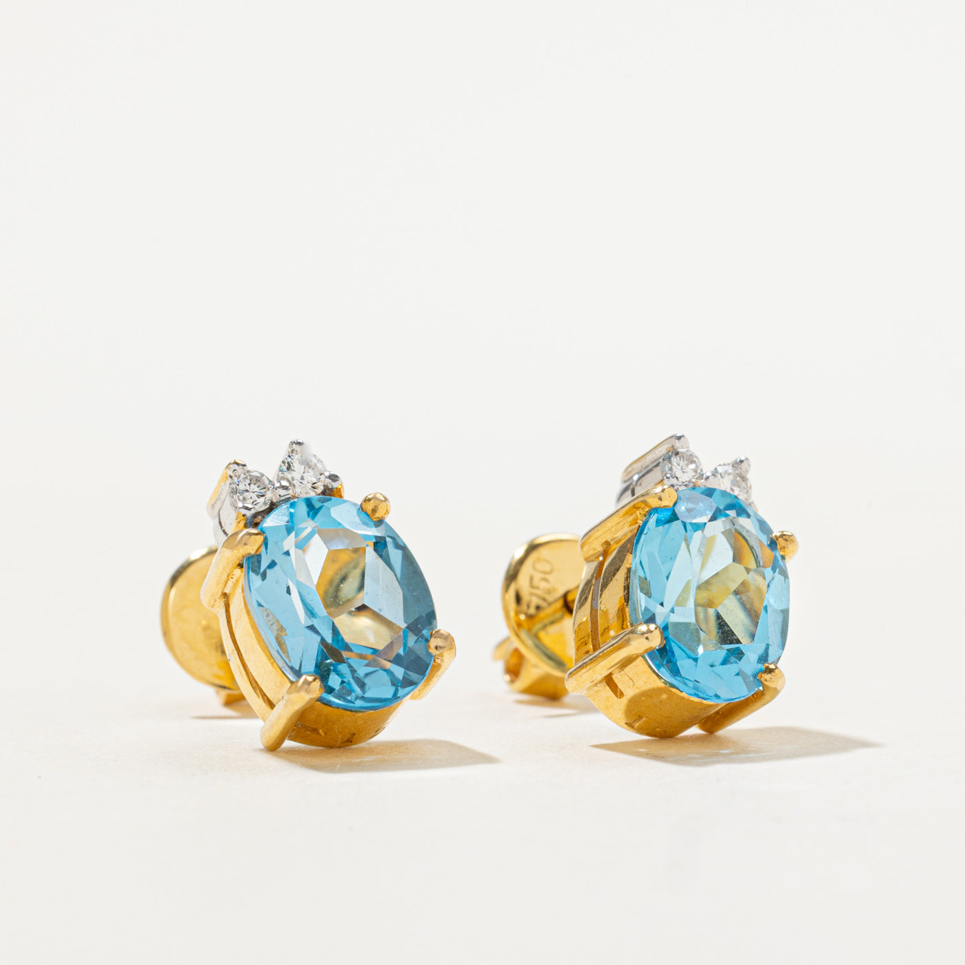 18k Blue Topaz & Diamond Accent Studs | 0.10ctw, 4.00ctw