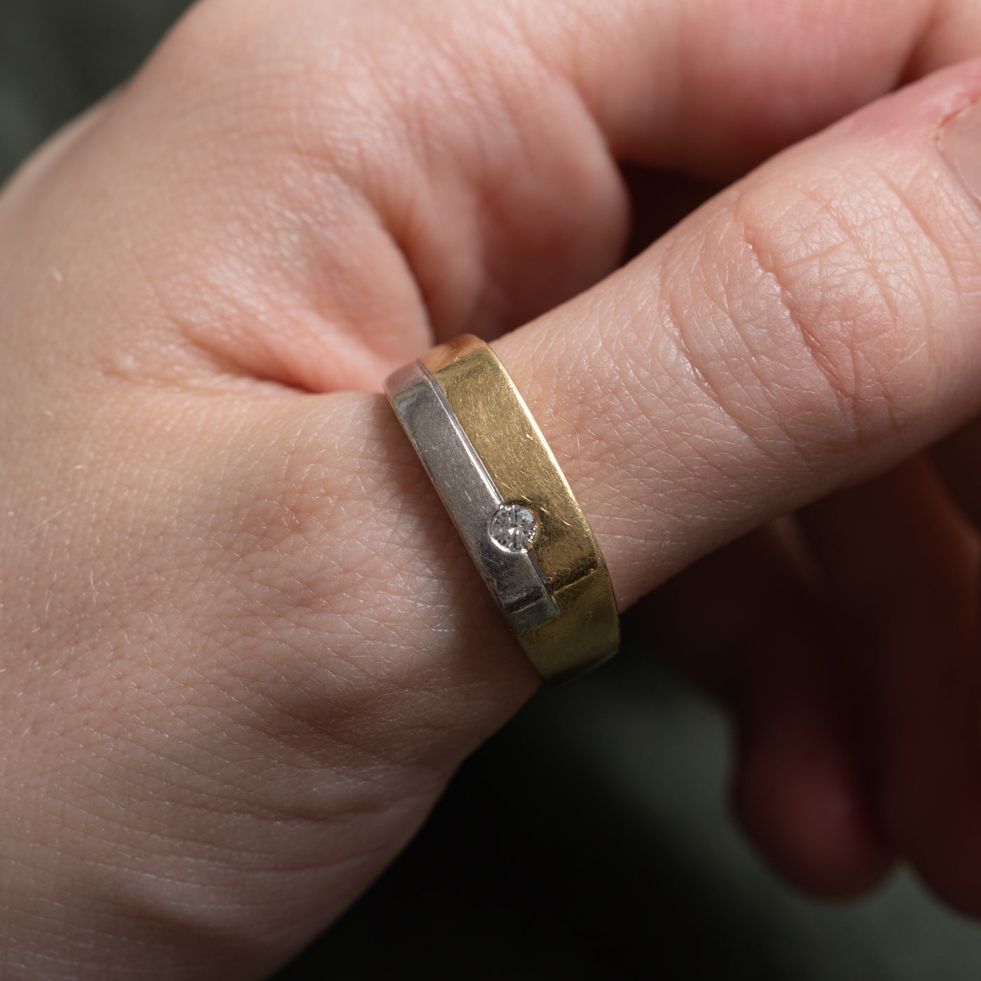 18k Two-Tone Gold Flush Set Diamond Band | SZ 10.5