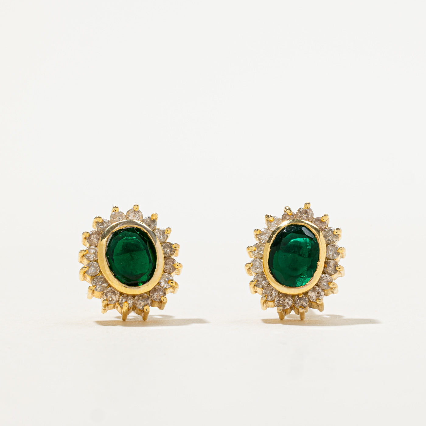 Green Glass & Diamond Petal Halo Earrings | 0.40ctw, 1.00ctw