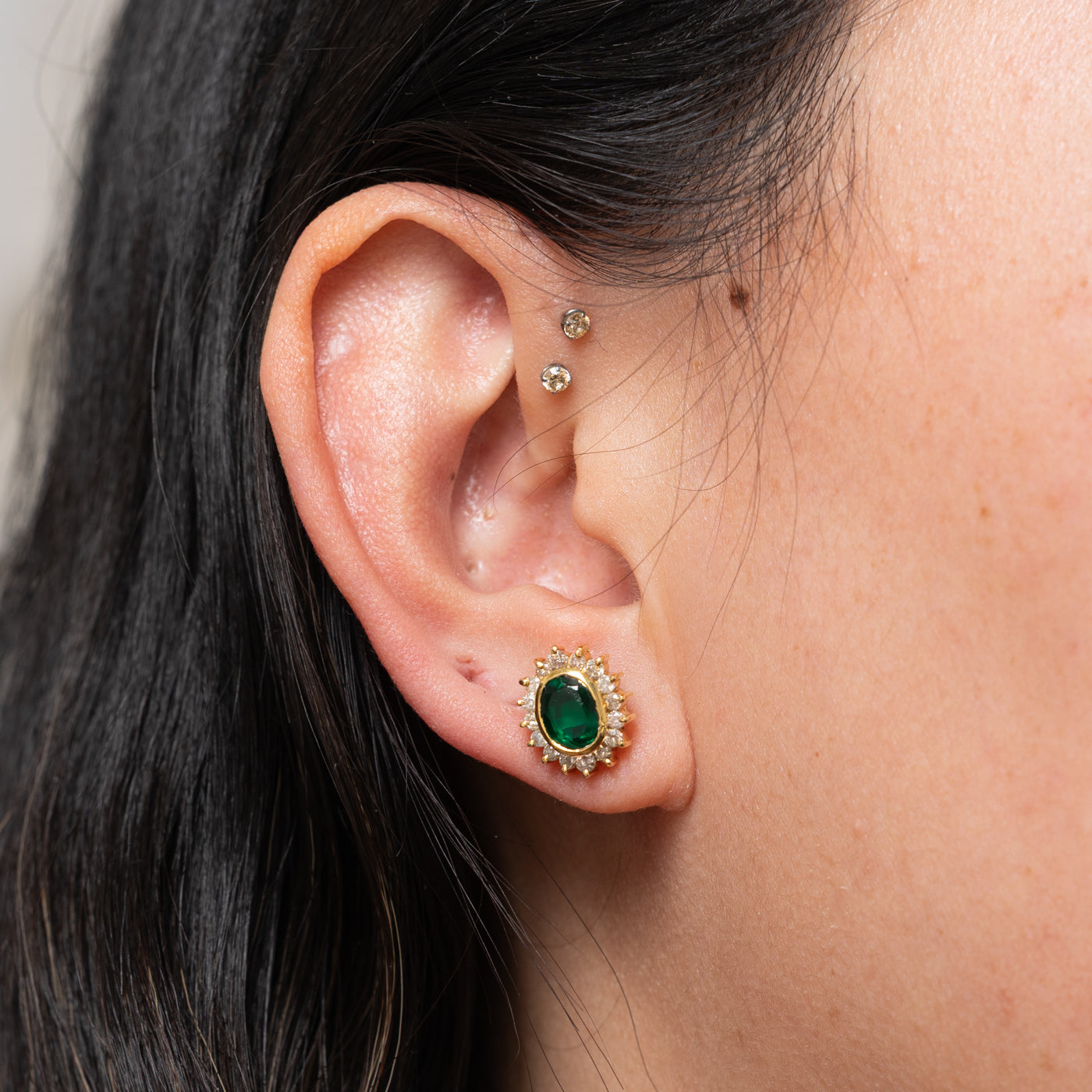 Green Glass & Diamond Petal Halo Earrings | 0.40ctw, 1.00ctw