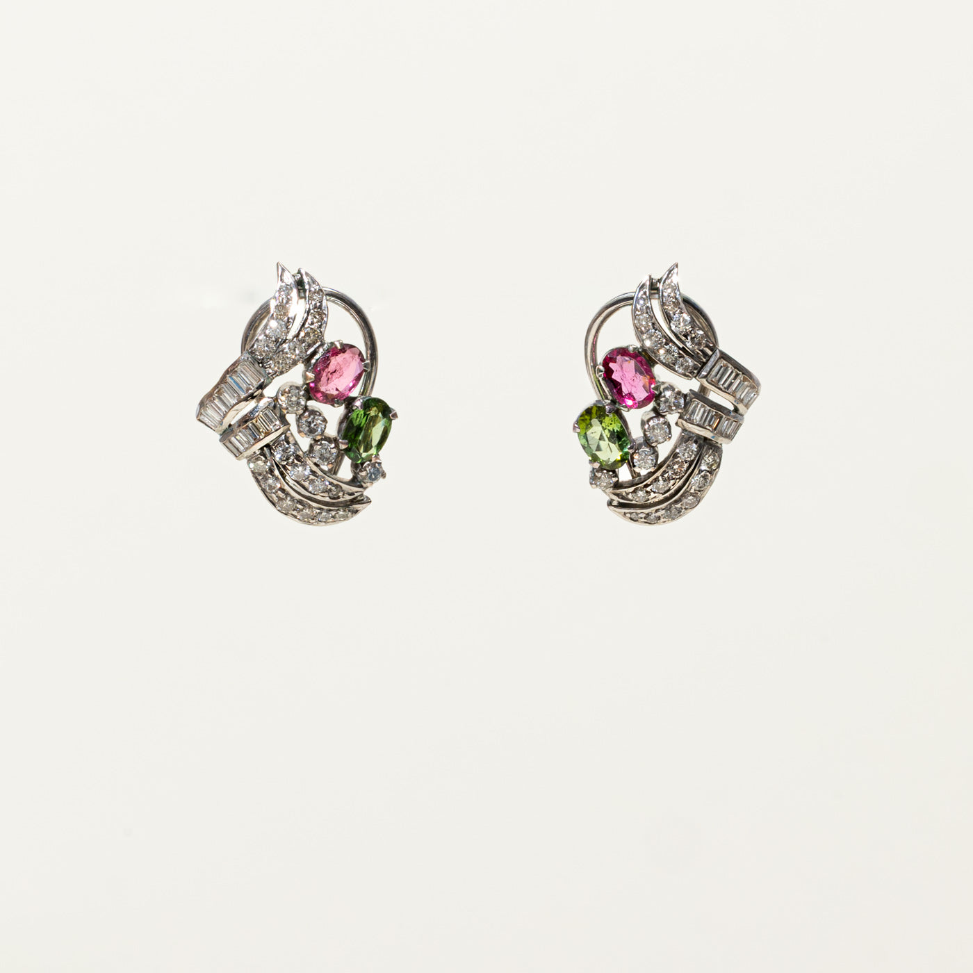 Pink & Green Tourmaline & Diamond Openwork Earrings | 1.00ctw, 1.25ctw