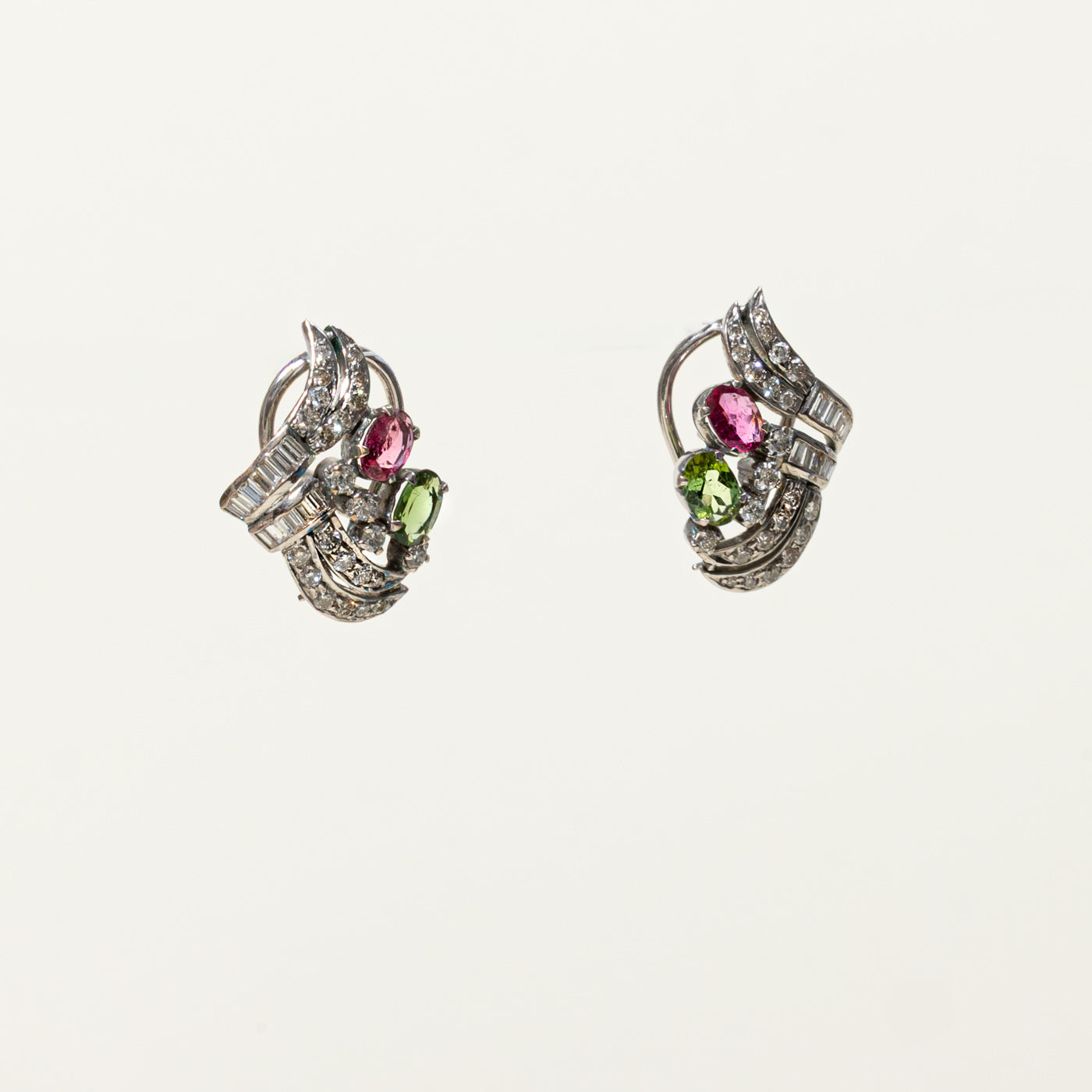 Pink & Green Tourmaline & Diamond Openwork Earrings | 1.00ctw, 1.25ctw