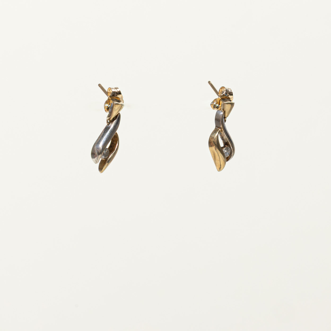 10k Two Tone Diamond Abstract Drop Earrings | 0.10ctw