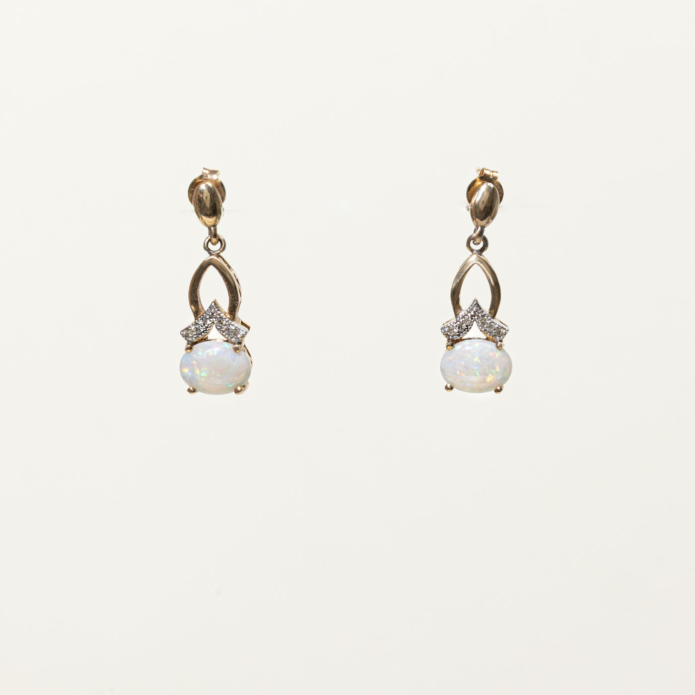10k Opal & Diamond Drop Earrings | 1.20ctw, 0.03ctw