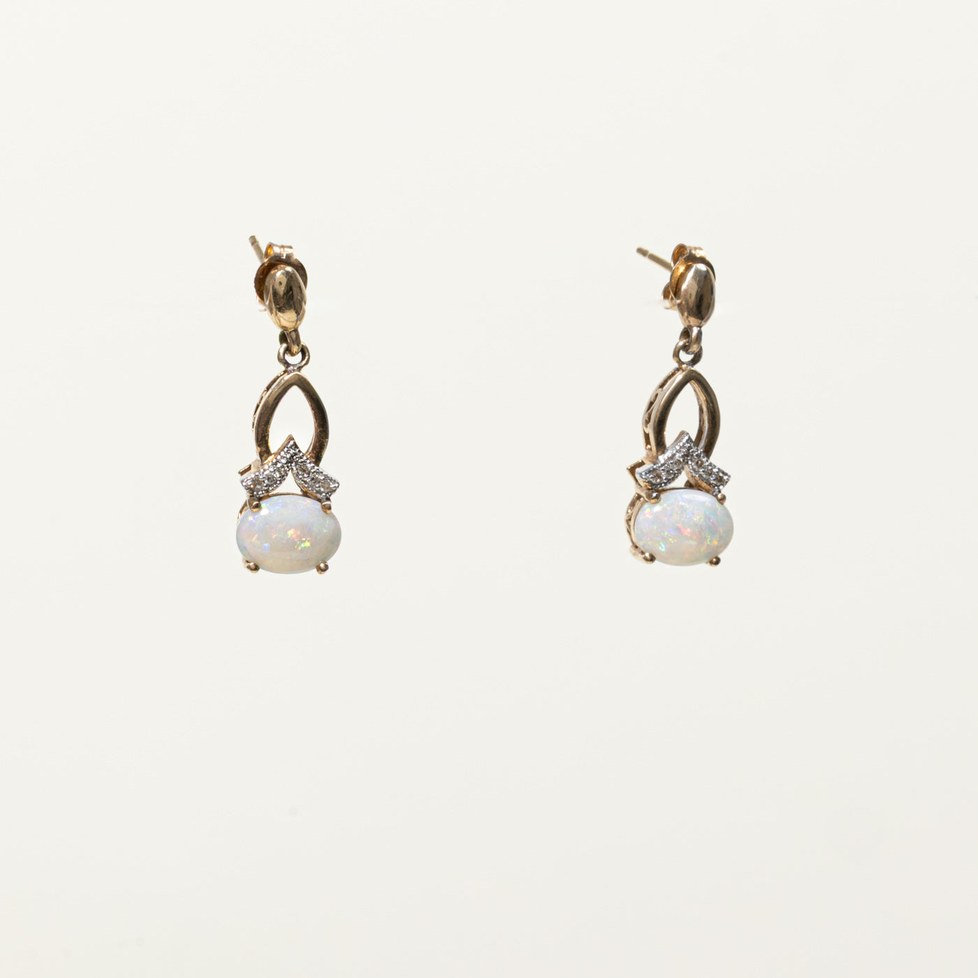 10k Opal & Diamond Drop Earrings | 1.20ctw, 0.03ctw