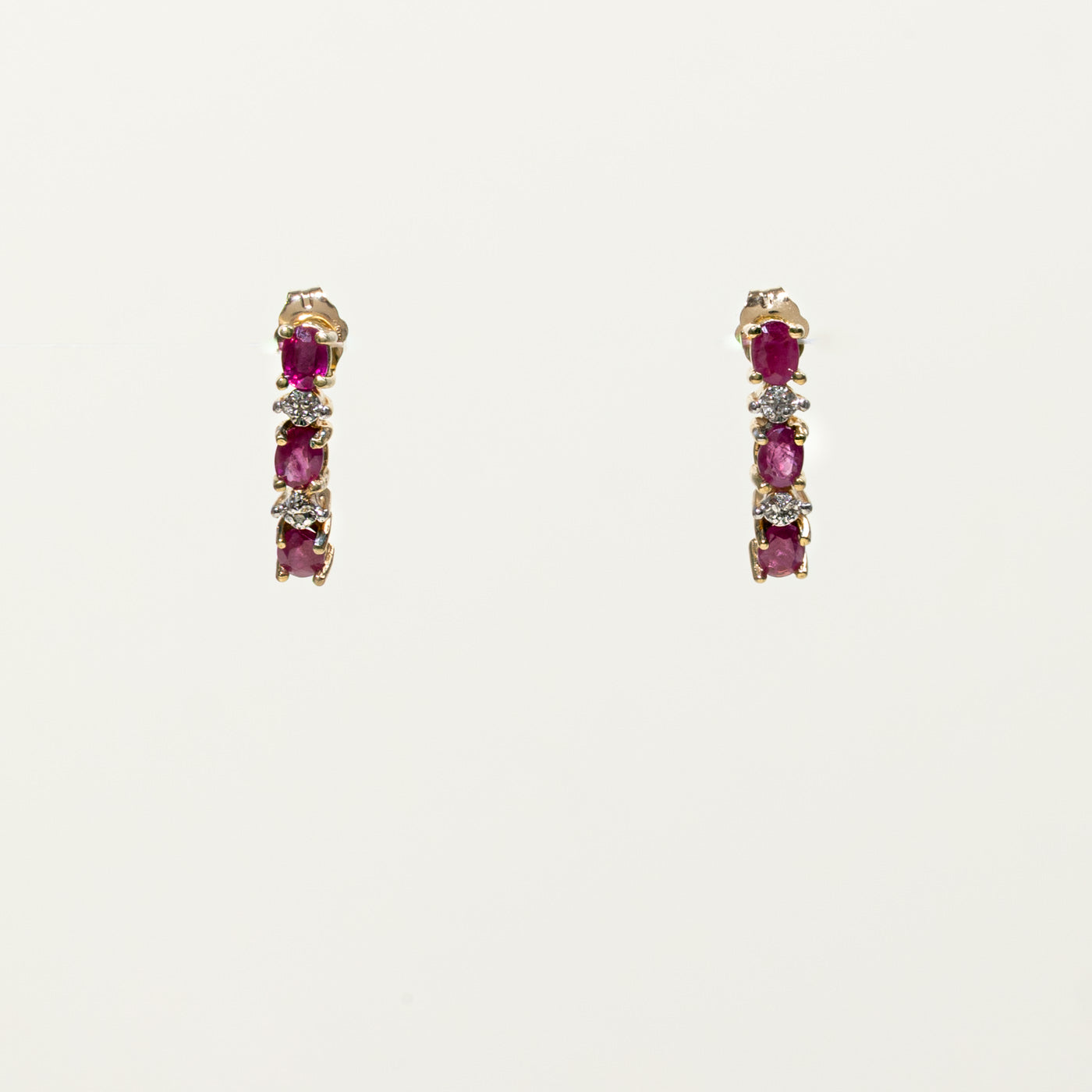 10k Ruby & Diamond Huggie Earrings | 0.90ctw, 0.01ctw