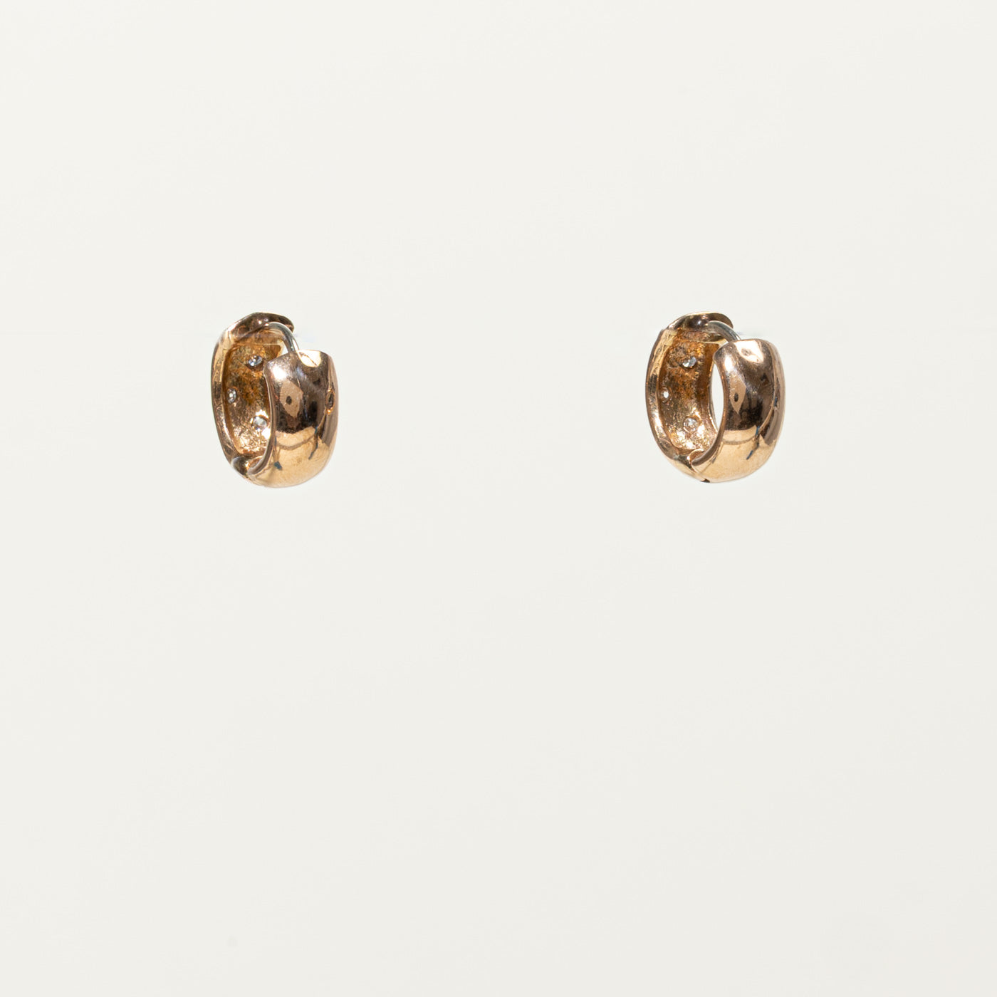 14k Flush Set Diamond Huggie Earrings | 0.06ctw