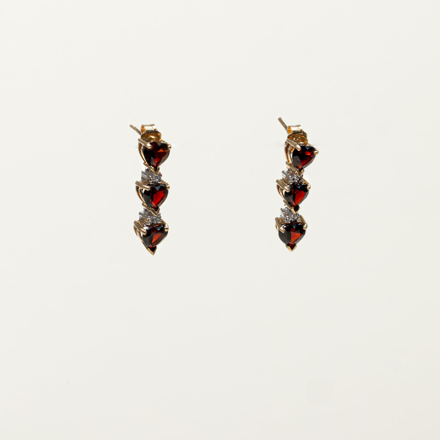 14k Heart Cut Garnet & Diamond Drop Earrings | 2.00ctw, 0.01ctw