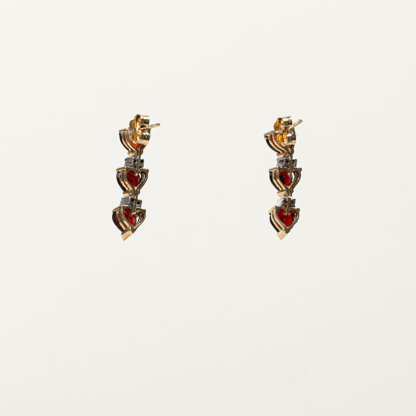 14k Heart Cut Garnet & Diamond Drop Earrings | 2.00ctw, 0.01ctw