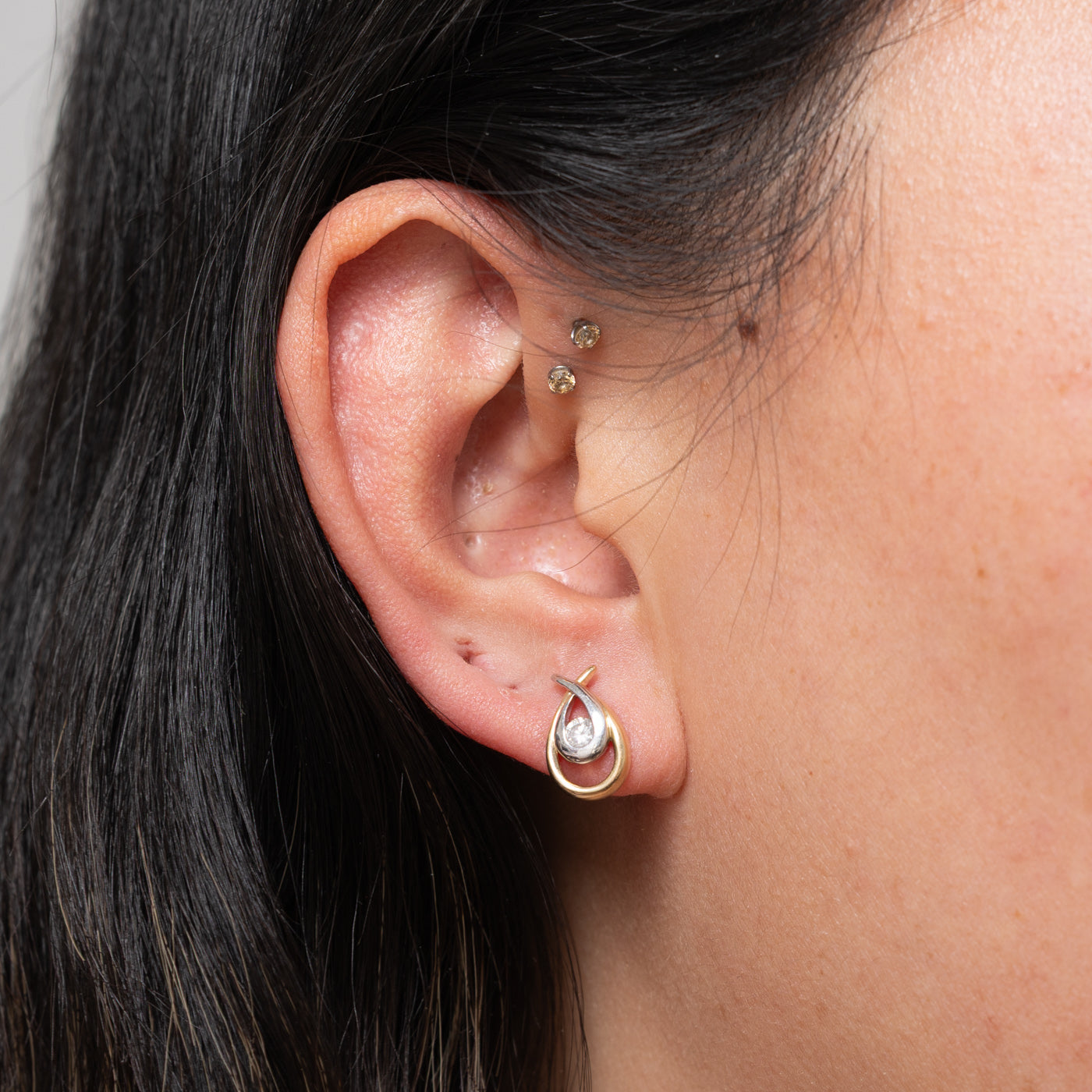 10k Two Tone Diamond Teardrop Earrings | 0.20ctw