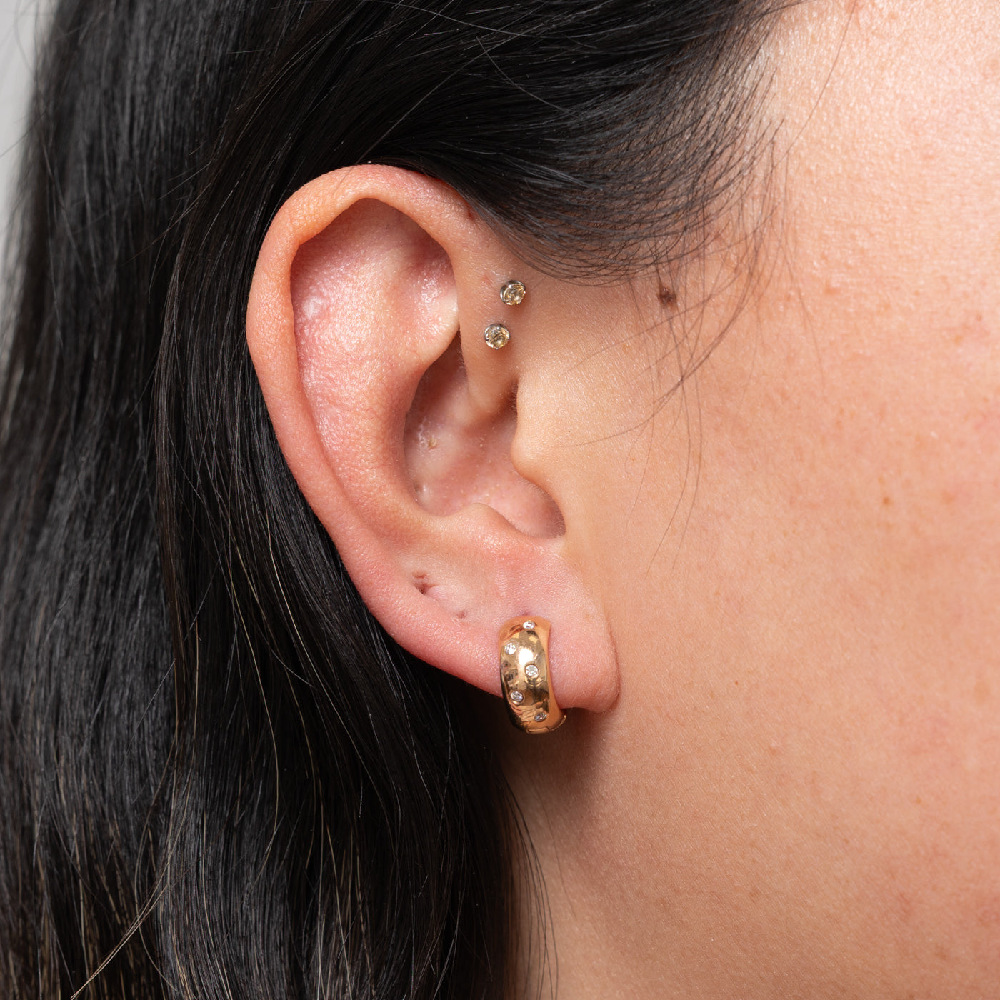 14k Flush Set Diamond Huggie Earrings | 0.06ctw