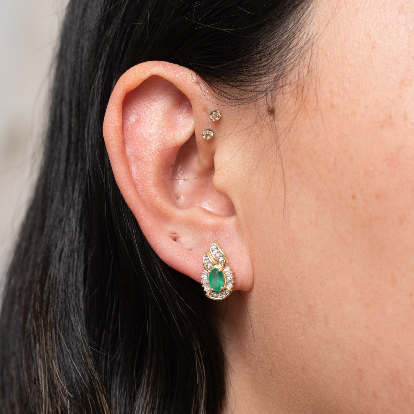 14k Emerald & Diamond Flame Earrings | 0.15ctw, 0.60ctw