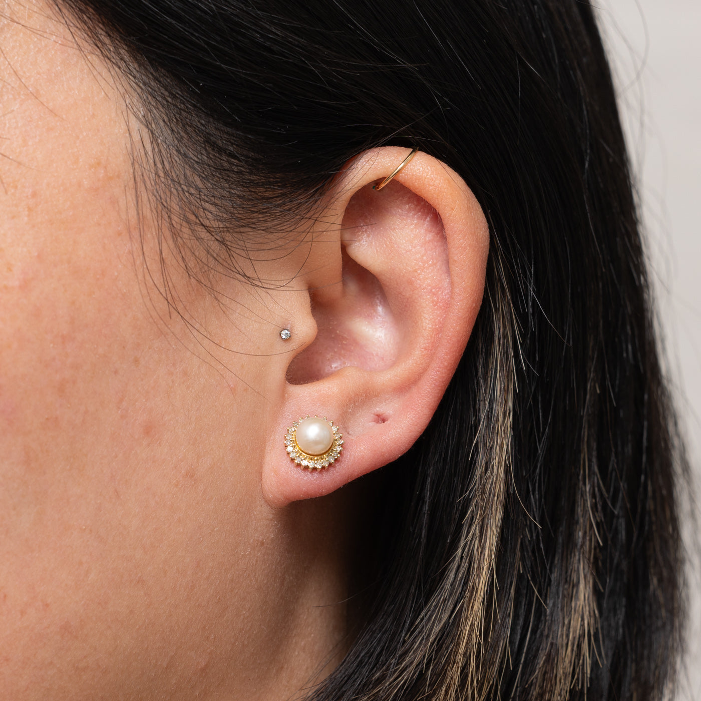 14k Pearl & Diamond Halo Earrings | 0.10ctw