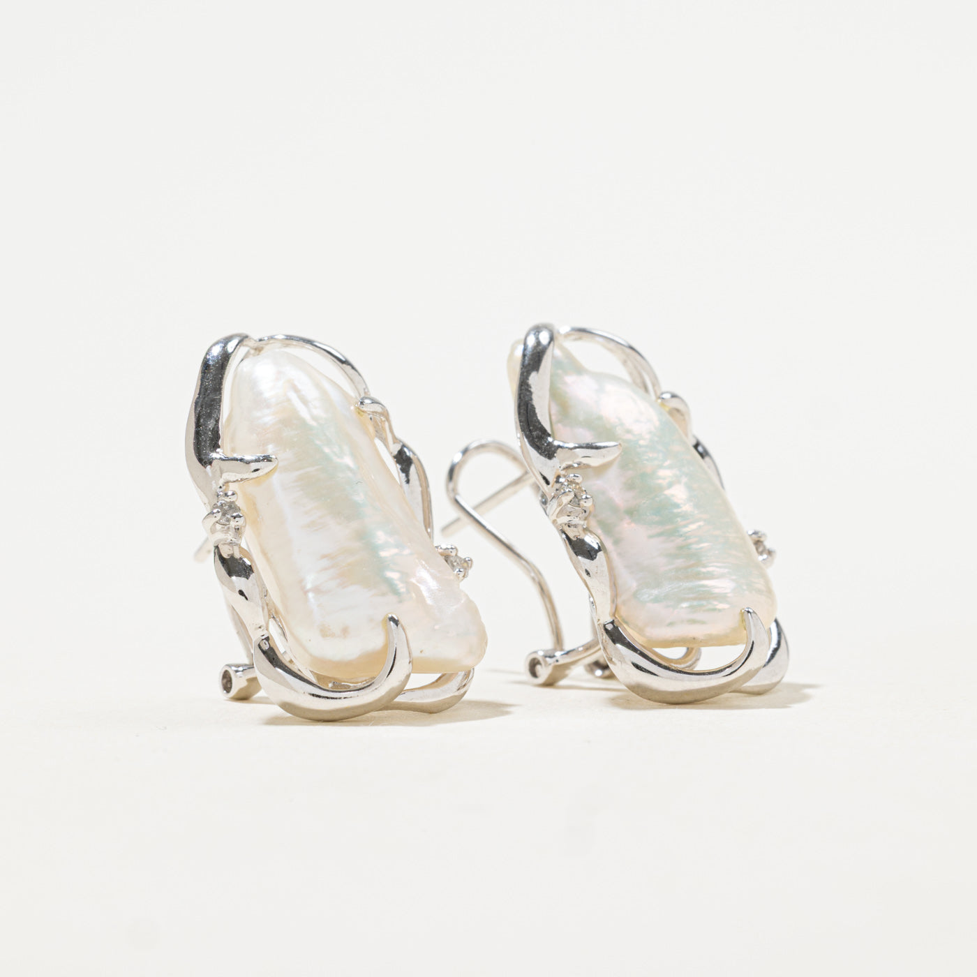 14k Baroque Pearl & Diamond Abstract Earrings | 0.05ctw