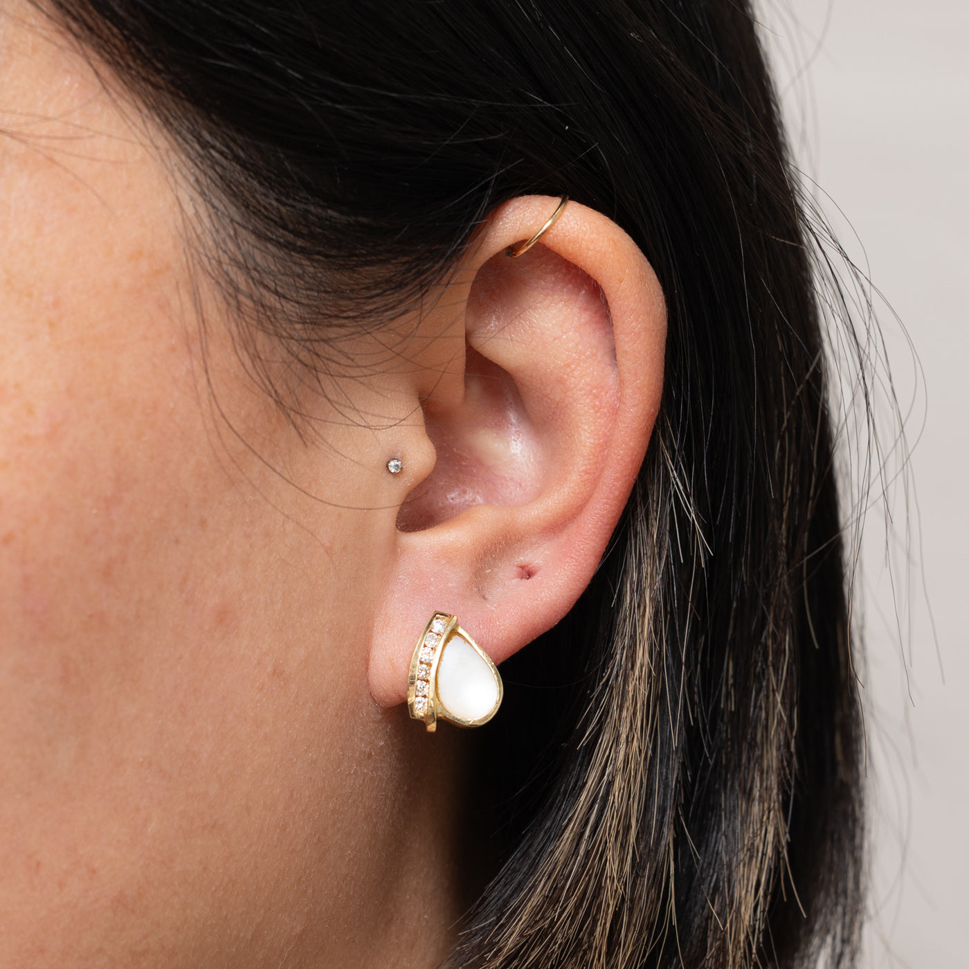 14k Mother of Pearl & Diamond Teardrop Earrings | 0.20ctw