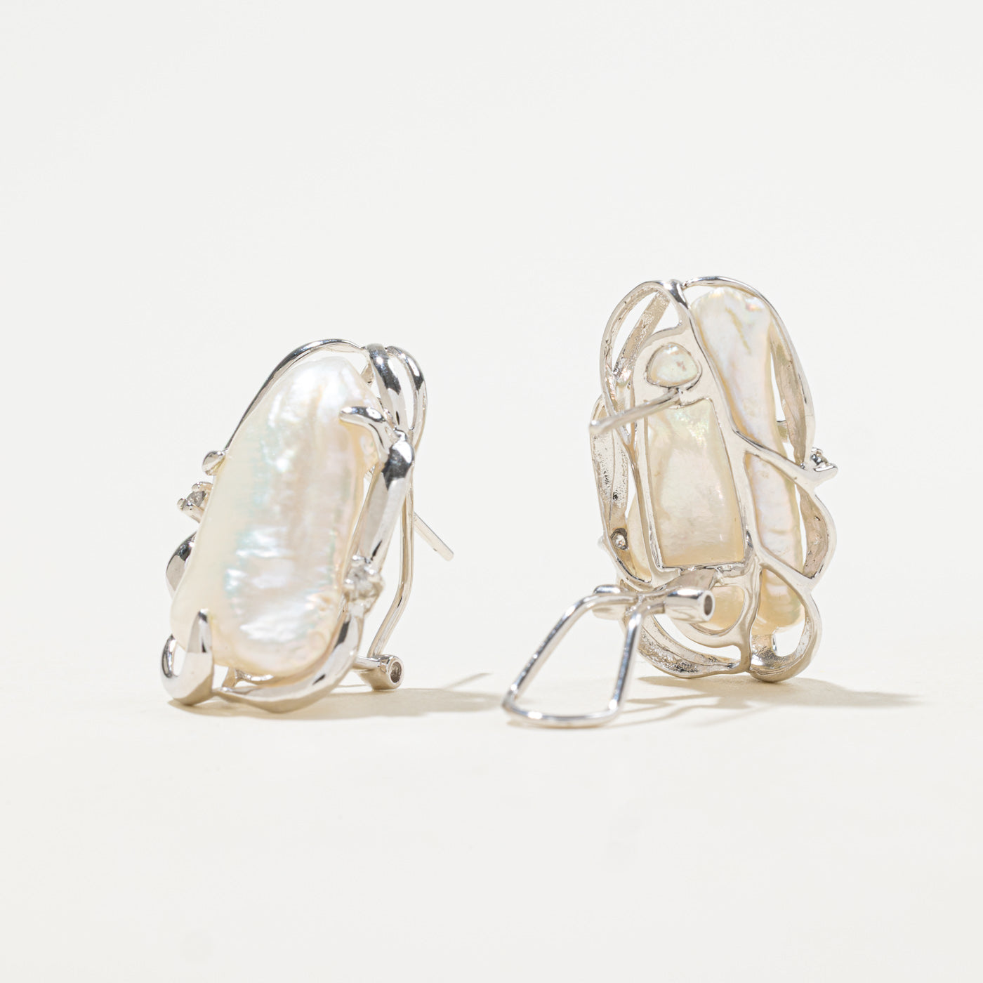 14k Baroque Pearl & Diamond Abstract Earrings | 0.05ctw