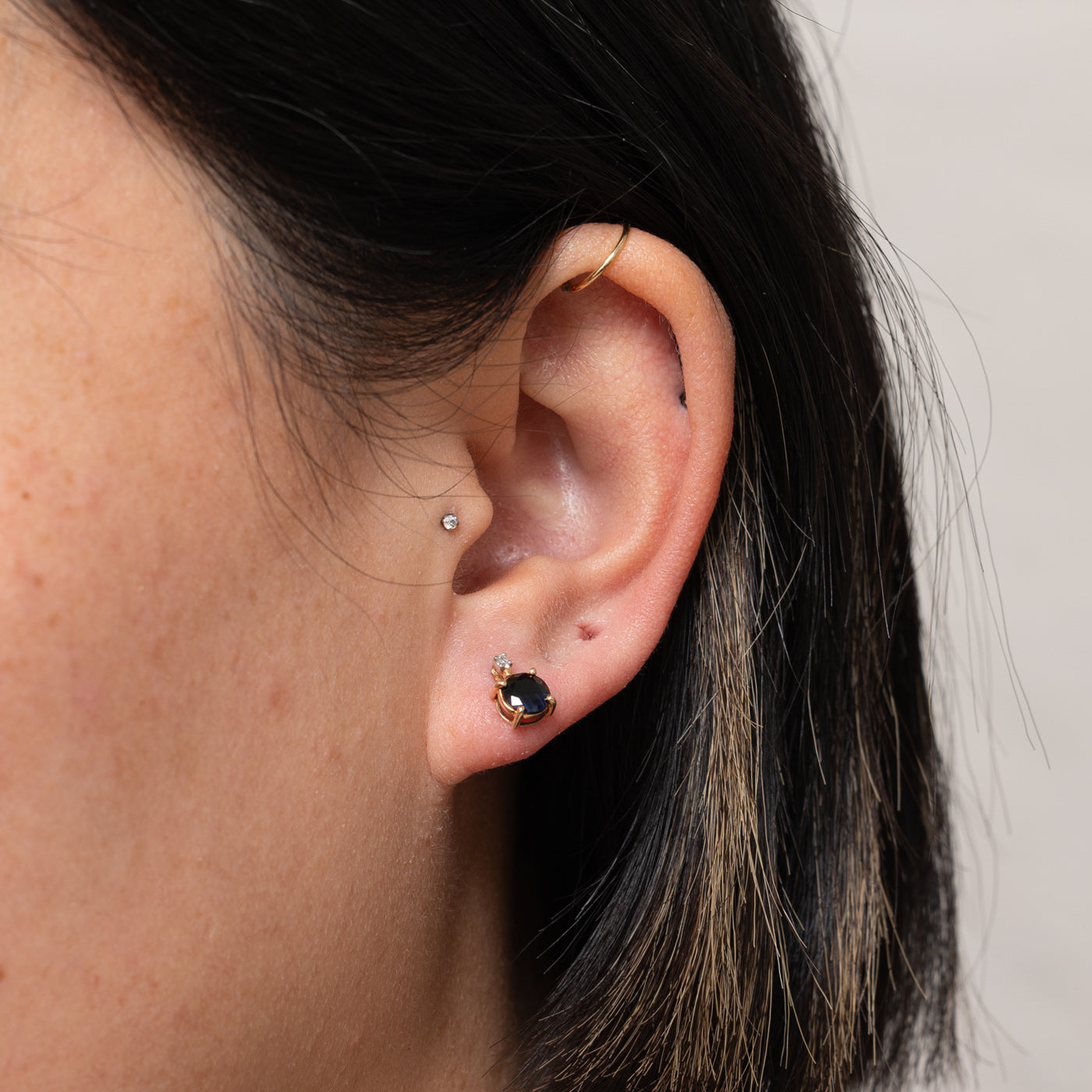 14k Sapphire & Diamond Studs | 1.25ctw, 0.01ctw
