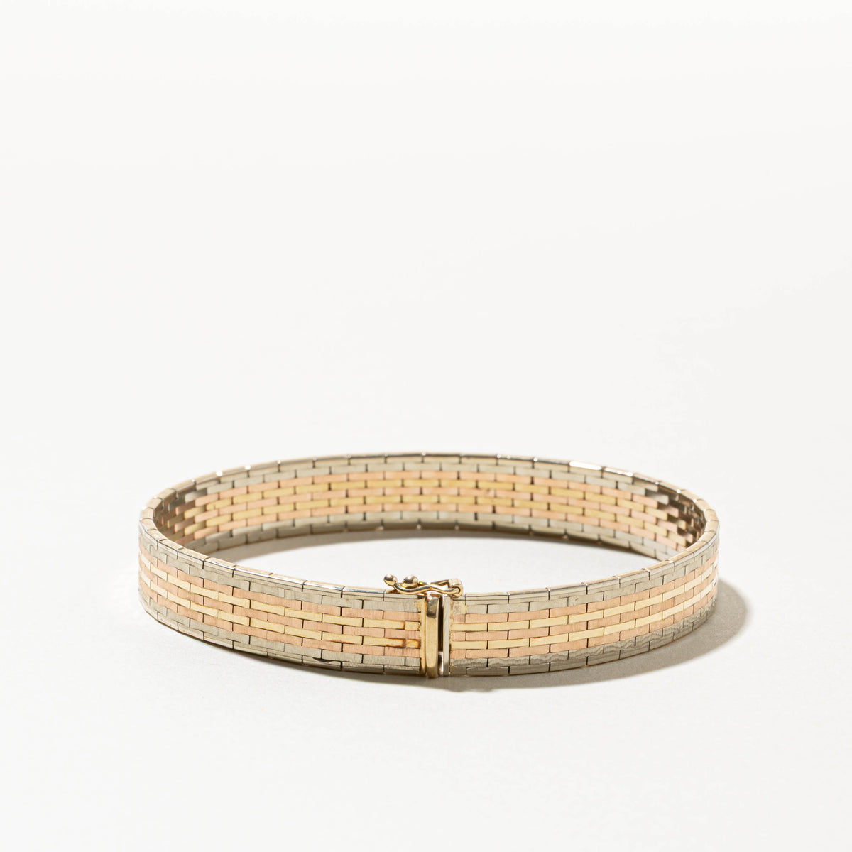 14k Tri Tone Gold Watch Style Flat Link Chain Bracelet | 8.50mm | 7"