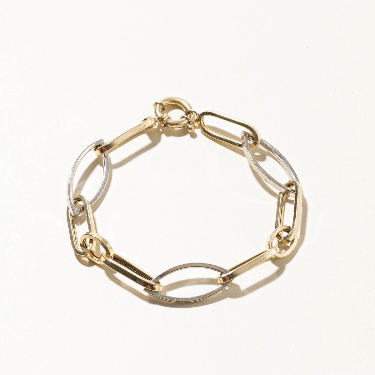 14k Yellow & White Gold Paperclip Chain Bracelet | 10.50mm | 7.5"