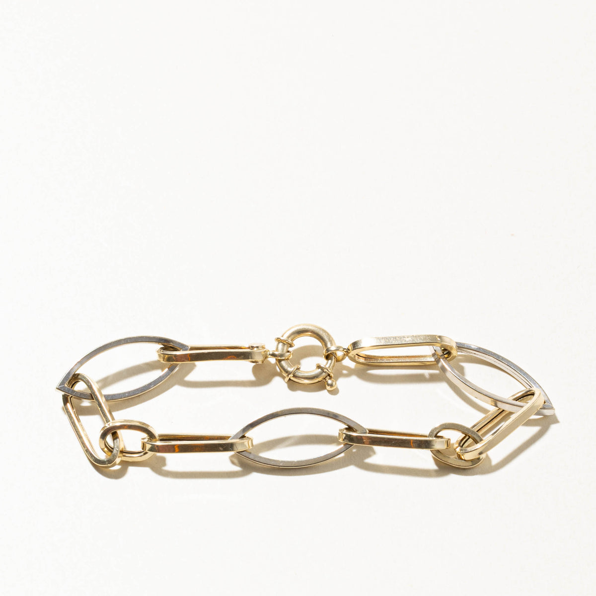 14k Yellow & White Gold Paperclip Chain Bracelet | 10.50mm | 7.5"