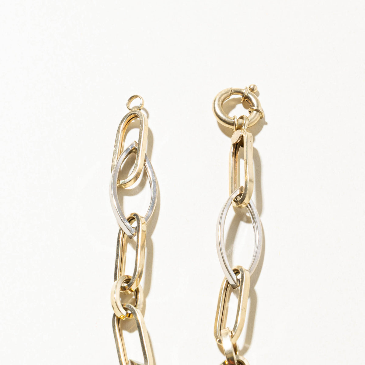 14k Yellow & White Gold Paperclip Chain Bracelet | 10.50mm | 7.5"