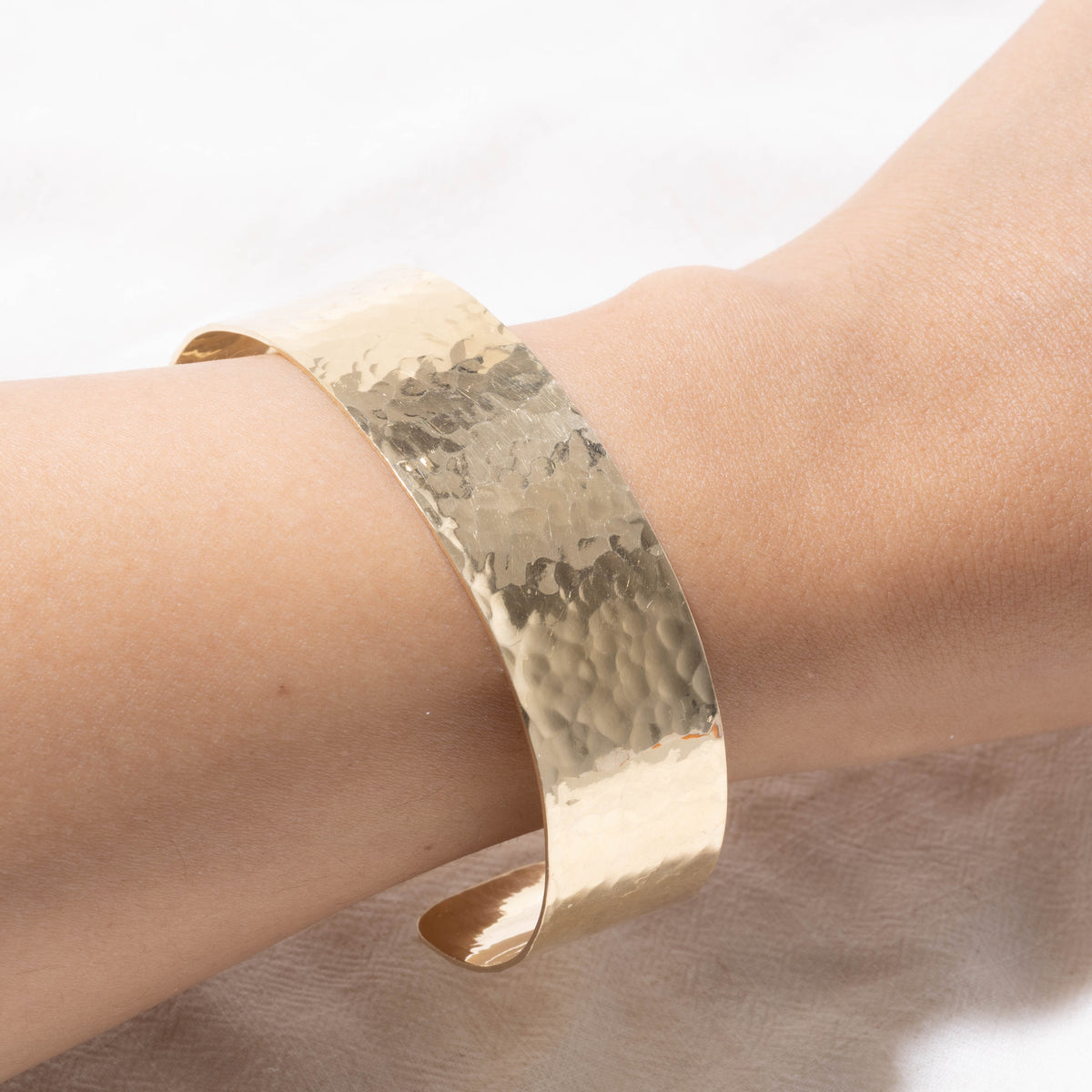 14k Yellow Gold Hammered Cuff Bracelet | 5.5"