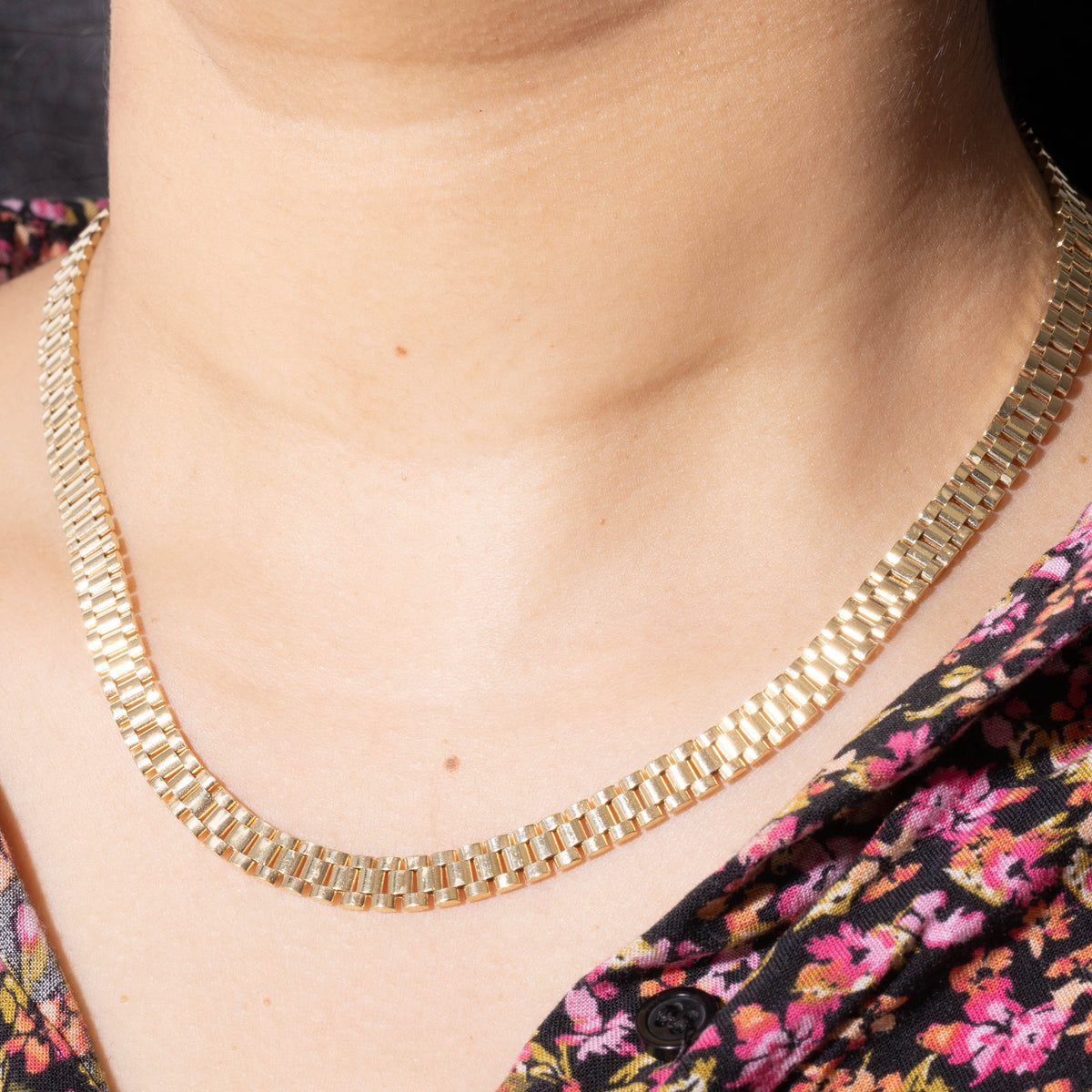 14k Yellow Gold Matte Watch Link Chain | 6.55mm | 17.5"