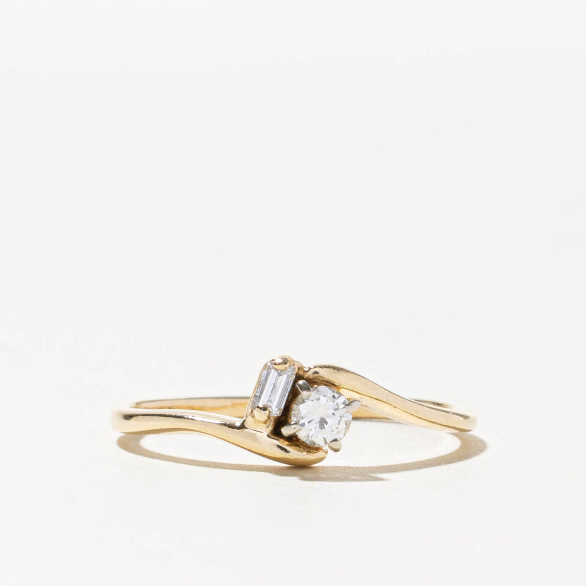 14k Two Stone Mixed Cut Diamond Bypass Ring | 0.18ctw | SZ 7.25