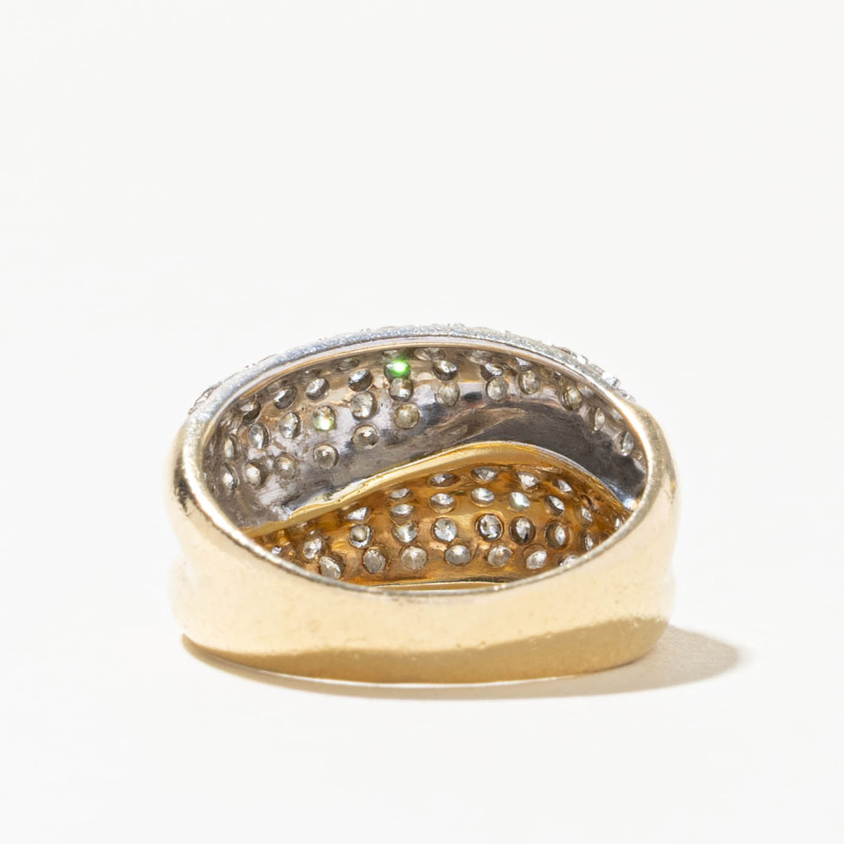 14k Two Tone Pave Set Diamond Wave Dome Ring | 0.85ctw | SZ 7