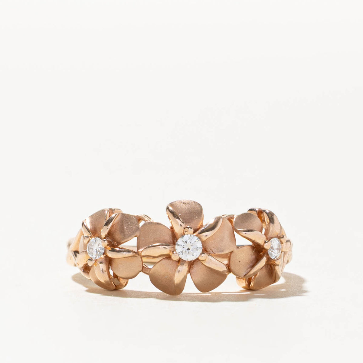 14k Diamond Matte Three Flower Ring | 0.10ctw | 8.58mm | SZ 8.75