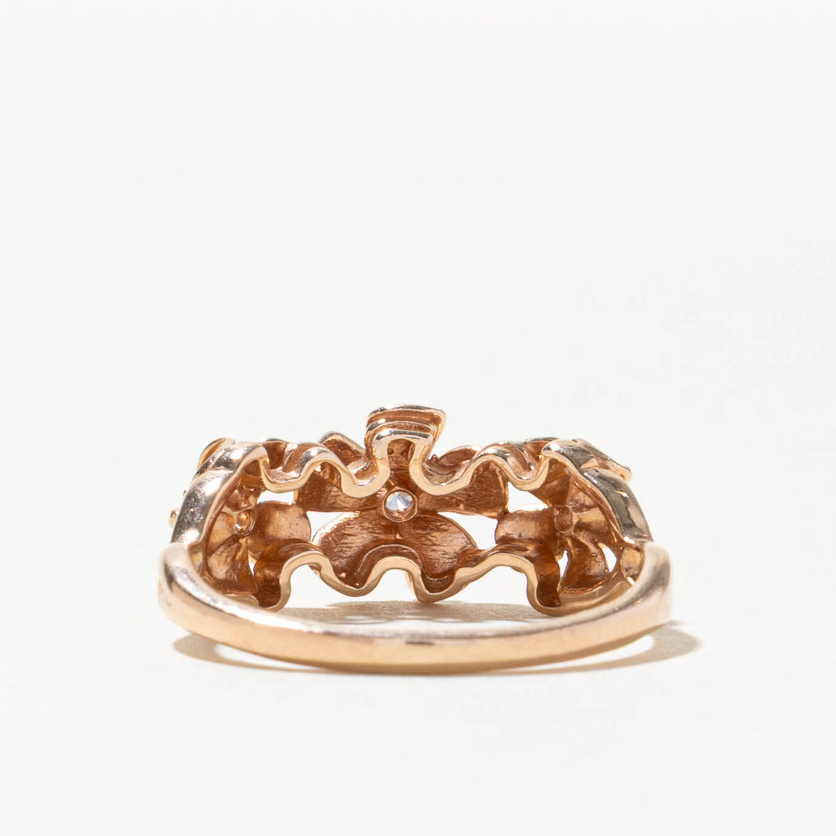 14k Diamond Matte Three Flower Ring | 0.10ctw | 8.58mm | SZ 8.75