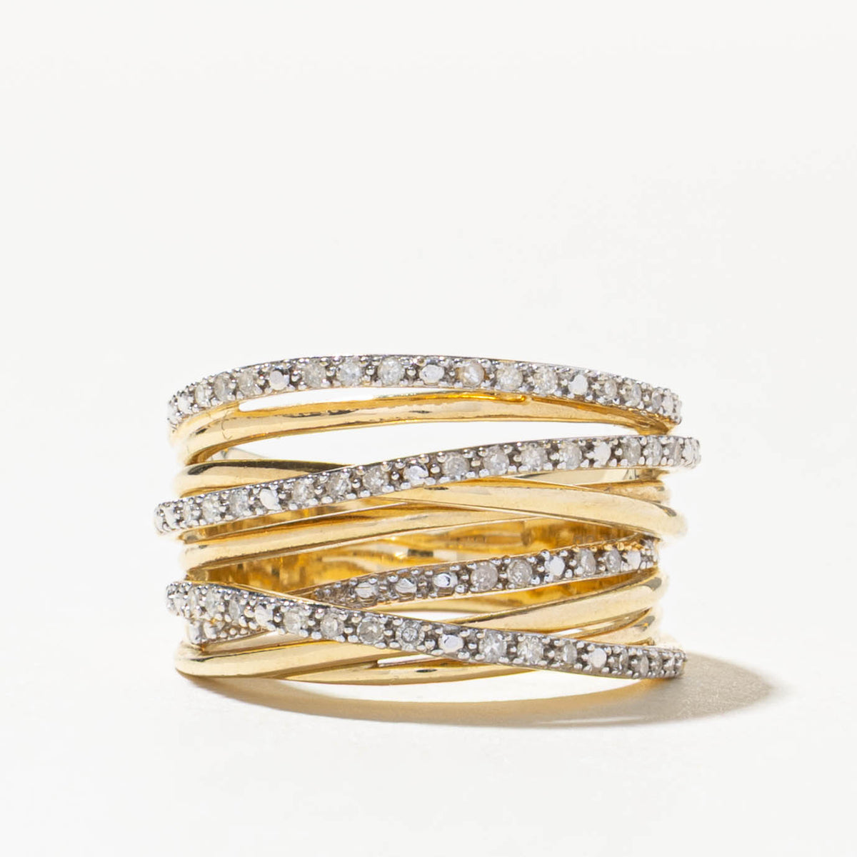 14k Multi Row Diamond Crossover Ring | 0.09ctw | SZ 6.75